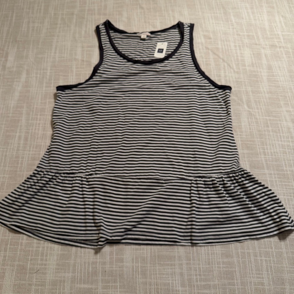 Gap Womens Navy White Striped Peplum Tank Top Scoop Neck Sleeveless Large NEW